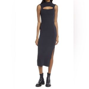 AllSaints Kiki Sleeveless Ribbed Dress with cutout and side slits size 12 black